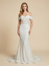 Mermaid Cold Shoulder Boning Maxi Long Sequin Wedding Dresses Online