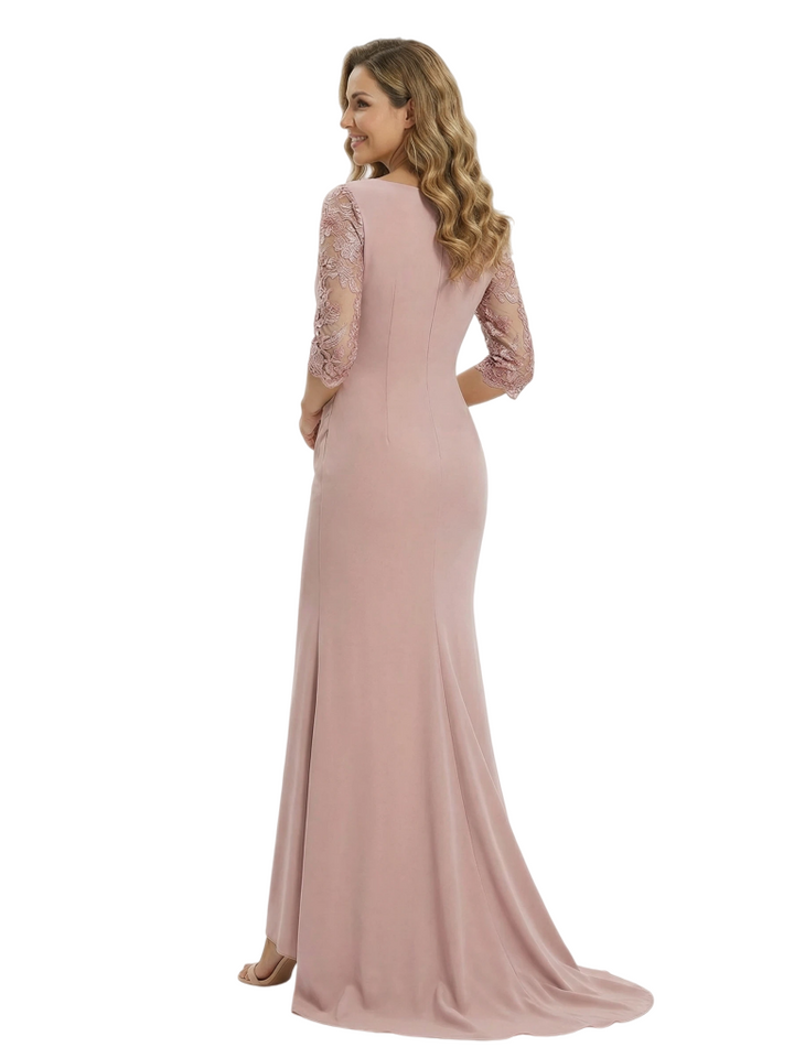 Trendy V-Neck Mother of the Bride Dress With Lace Long Sleeves