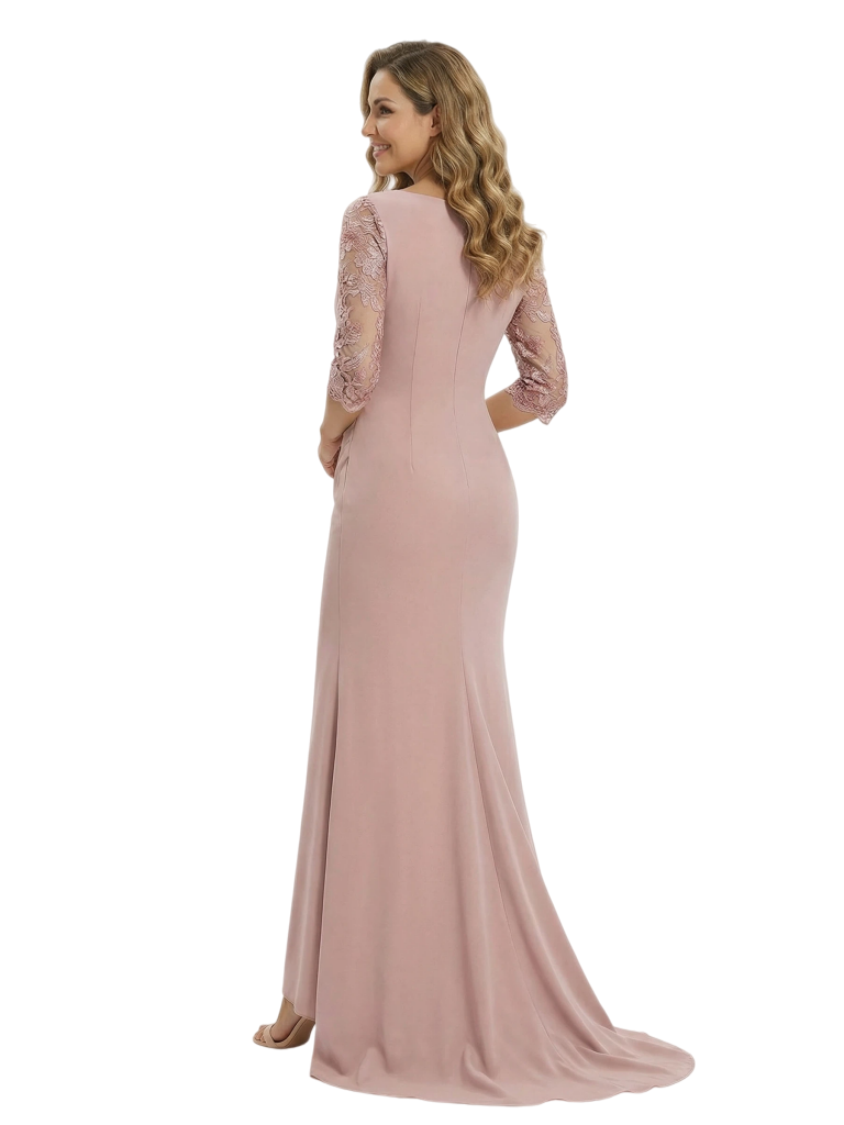 Trendy V-Neck Mother of the Bride Dress With Lace Long Sleeves