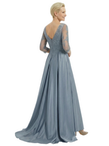 Timeless V-Neck Lace Satin Mother of the Groom Gown With Sleeve