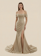 Mermaid Off Shoulder Side Slit Maxi Long Sequin Wedding Dresses Online