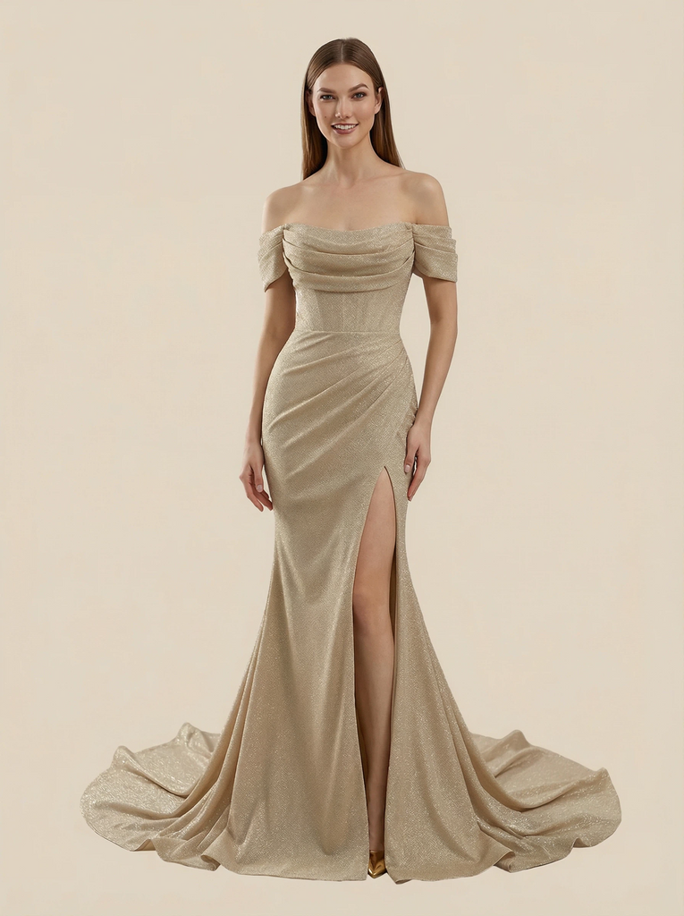 Mermaid Off Shoulder Side Slit Maxi Long Sequin Wedding Dresses Online