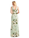 Beautiful Mermaid V-Neck Floral Satin Maxi Floral Formal Dresses For Women