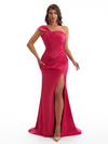 Sexy One Shoulder Side Slit Mermaid Soft Satin Long Bridesmaid Dresses Online