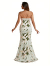 Trendy Sweetheart Strapless Side Slit Mermaid Long Satin Floral Formal Dresses For Women