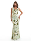 Elegant Spaghetti Straps Cowl Mermaid Long Satin Floral Formal Evening Dresses For Ladies