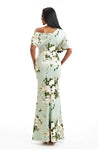 Elegant Half Sleeves Side Slit Mermaid Floral Satin Maxi Floral Formal Dresses For Women