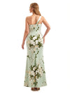 Beautiful One Shoulder Side Slit Mermaid Floral Satin Maxi Floral Formal Dresses For Women