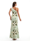 Simple One Shoulder Side Slit Mermaid Floral Satin Maxi Floral Formal Dresses For Women