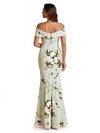 Sexy Off Shoulder Mermaid Long Satin Floral Formal Dresses For Women