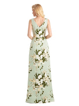 Beautiful V-Neck Mermaid Floral Satin Maxi Floral Formal Dresses For Women