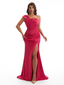 Sexy One Shoulder Side Slit Mermaid Soft Satin Long Bridesmaid Dresses Online