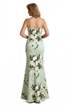 Elegant Strapless Side Slit Mermaid Long Satin Floral Formal Dresses For Women