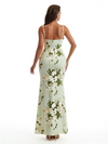 Simple Spaghetti Straps Slit Mermaid Floral Satin Maxi Floral Formal Dresses For Women