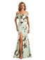 Trendy Off Shoulder Side Slit Mermaid Long Satin Floral Formal Evening Dresses For Ladies