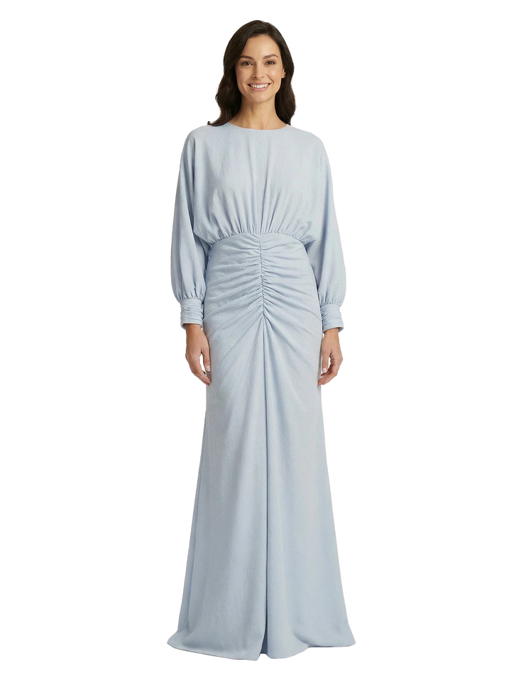 ChicSew Classy Jewel Long Sleeves Mother Of The Bride Dresses Ruched Jersey A-Line Evening Gown