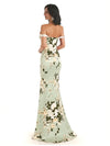 Trendy Off Shoulder Mermaid Floral Satin Maxi Floral Evening Formal Dresses
