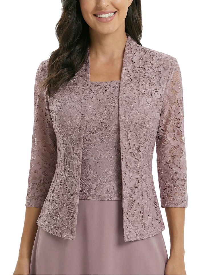Chicsew Square Lace Chiffon Mother Of The Bride Maxi Gown 3/4 Sleeves Jacket Formal Mother Of The Bride Gowns