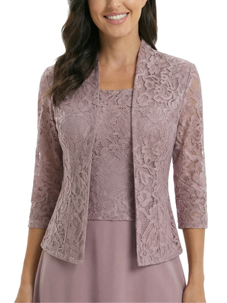 Chicsew Square Lace Chiffon Mother Of The Bride Maxi Gown 3/4 Sleeves Jacket Formal Mother Of The Bride Gowns