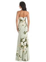 Sexy Sweetheart Side Slit Mermaid Long Satin Floral Formal Dresses For Women