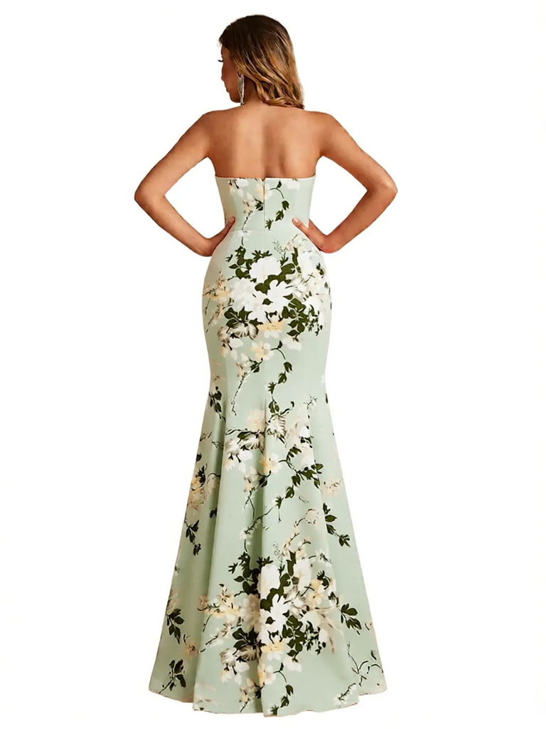 Sexy Sweetheart Mermaid Long Satin Floral Formal Dresses For Women
