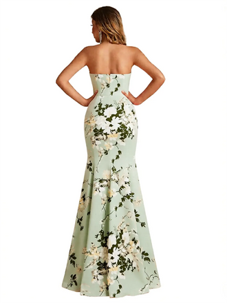 Sexy Sweetheart Mermaid Long Satin Floral Formal Dresses For Women