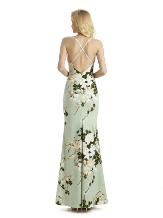 Sexy Jewel Spaghetti Straps Mermaid Long Satin Floral Formal Dresses For Women