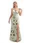 Beautiful One Shoulder Side Slit Mermaid Floral Satin Maxi Floral Formal Dresses For Women