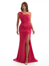 Sexy One Shoulder Side Slit Mermaid Soft Satin Long Bridesmaid Dresses Online