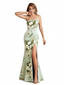 Elegant Strapless Side Slit Mermaid Long Satin Floral Formal Dresses For Women