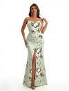 Simple Spaghetti Straps Slit Mermaid Floral Satin Maxi Floral Formal Dresses For Women
