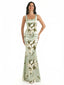 Elegant Spaghetti Straps Square Mermaid Long Satin Floral Formal Evening Dresses For Ladies