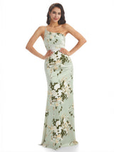 Elegant One Shoulder Mermaid Long Satin Floral Formal Dresses For Women