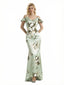 Beautiful Mermaid Cold Shoulder Floral Satin Maxi Floral Formal Dresses For Women