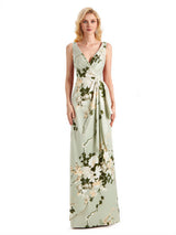 Beautiful Mermaid V-Neck Floral Satin Maxi Floral Formal Dresses For Women