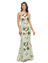 Elegant One Shoulder Mermaid Floral Satin Maxi Floral Formal Dresses For Women