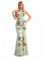 Sexy One Shoulder Side Slit Mermaid Long Satin Floral Formal Dresses For Women