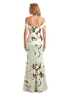 Trendy Off Shoulder Side Slit Mermaid Long Satin Floral Formal Evening Dresses For Ladies