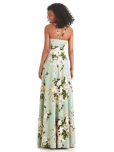 Sexy Spaghetti Straps A-line Long Satin Floral Formal Dresses For Women