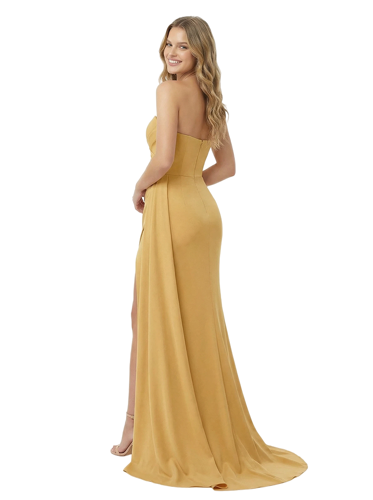 Sexy Sweetheart Ruched Satin Prom Gown Side Slit Floor Length Mermaid Party Dress