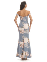 Simple Off Shoulder Mermaid Floral Satin Maxi Floral Formal Dresses For Women