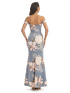 Simple Off Shoulder Mermaid Floral Satin Maxi Floral Formal Dresses For Women