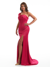 Sexy One Shoulder Side Slit Mermaid Soft Satin Long Bridesmaid Dresses Online