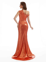 Sexy One Shoulder Mermaid Floor-Length Metallic Stretch Maxi Dresses Online