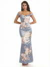 Simple Off Shoulder Mermaid Floral Satin Maxi Floral Formal Dresses For Women