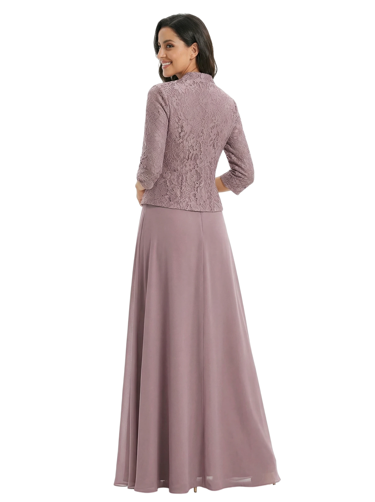 Chicsew Square Lace Chiffon Mother Of The Bride Maxi Gown 3/4 Sleeves Jacket Formal Mother Of The Bride Gowns