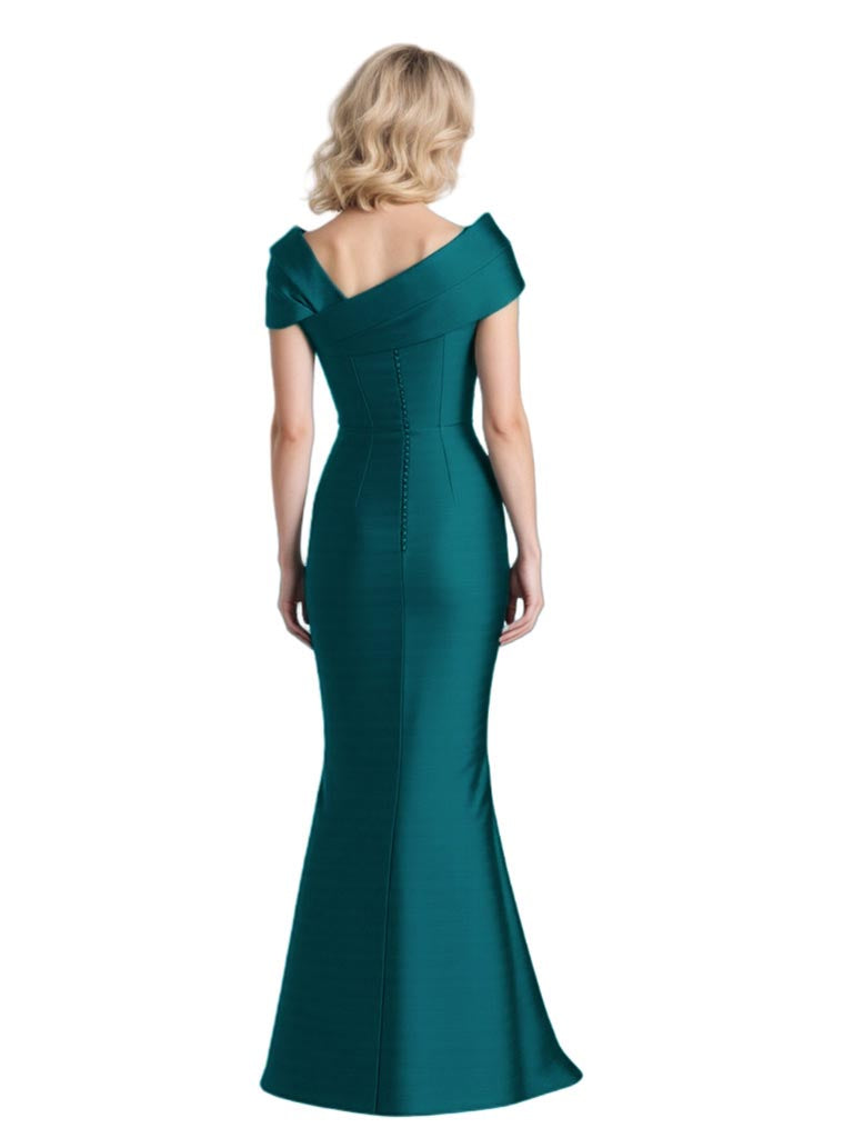 Trendy Satin Asymmetrical Mermaid Long Mother of the Brides Dresses Slit