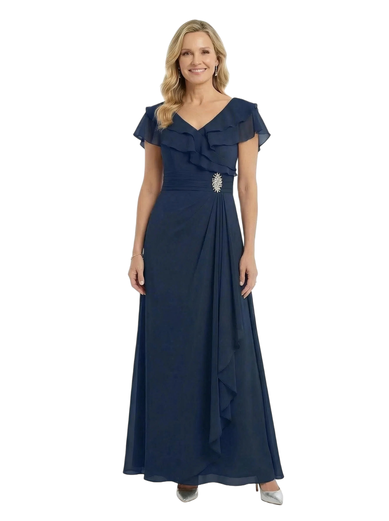 ChicSew Beautiful V-Neck Flutter Sleeves A-Line Mother Of The Groom Dresses With Ruffle Maxi Gown