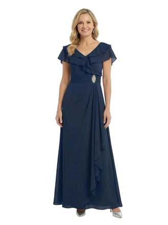 ChicSew Beautiful V-Neck Flutter Sleeves A-Line Mother Of The Groom Dresses With Ruffle Maxi Gown