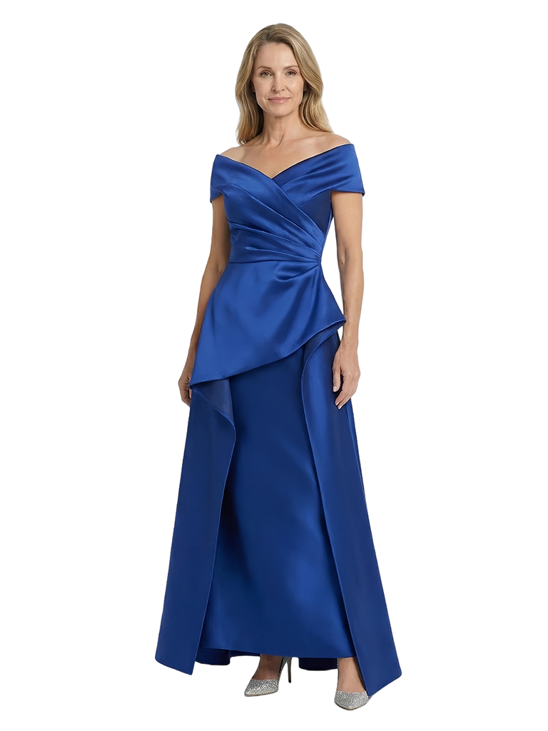 Chicsew Off Shoulder Ruched A-Line Floor Length Satin Mother Of The Bride And Groom Dresses